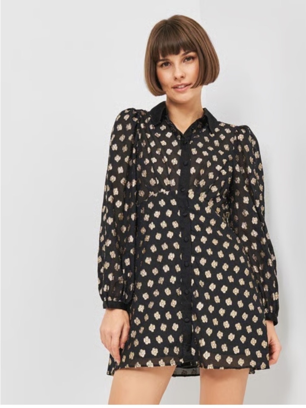 Zara Metallic Black & Gold Shirt Dress Medium